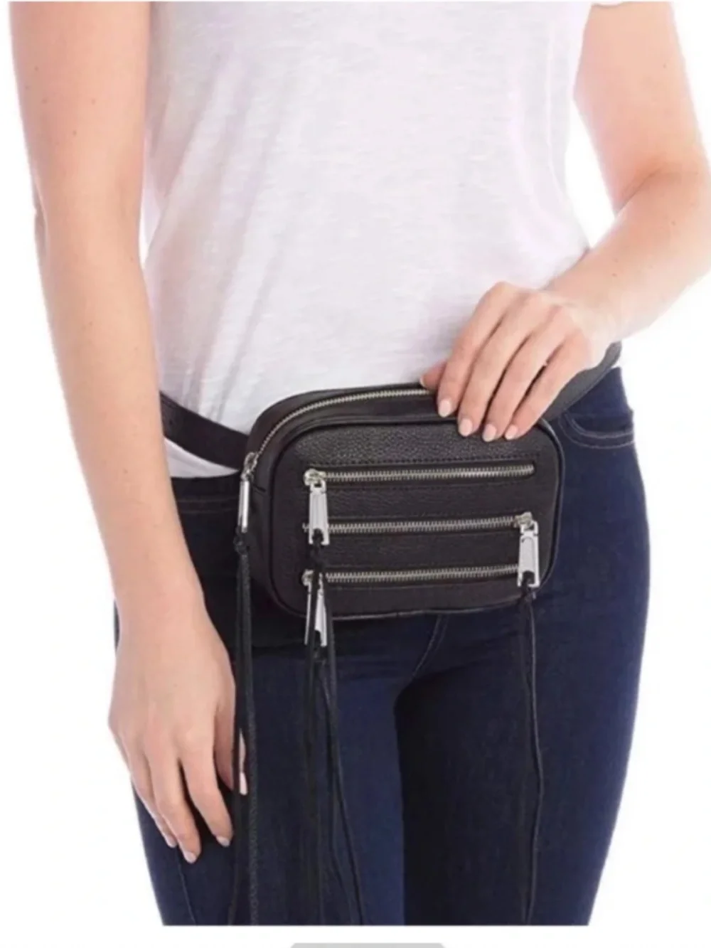 Rebecca Minkoff 3 Zip Leather Belt Fanny pack Bag Black